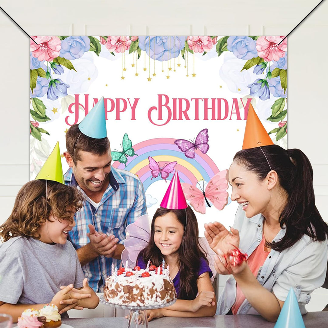 Party Propz Happy Birthday Butterfly Backdrop Banner - Backdrop for Decoration (4x5 Ft) | Birthday Decoration Items | Butterfly Theme Birthday Party Decorations | Happy Birthday Banner