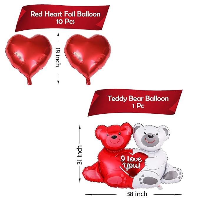 Party Propz Anniversary Decoration Items - Pack of 11Pcs, I Love You Foil Balloons for Anniversary Decoration | Love Teddy Foil Balloons & Red Heart Foil Balloons for Girlfriend | Birthday Decoration