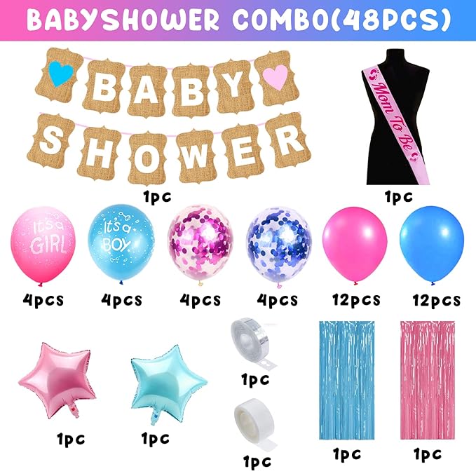 Party Propz Baby Shower Decoration Items Set - 48pcs Baby Shower Decoration Combo | Maternity Photoshoot Items | Mom To Be Props | Maternity Photoshoot Items | Baby Shower Banner (cardstock)