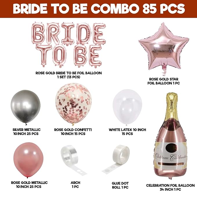 Party Propz Bride To Be Decoration Set Combo - Pack Of 85 Pcs Bachelorette Party Decorations | Bride To Be Sash | Bachelorette Party Props | Bridal Shower Decorations Kit | Bridal Shower Decorations