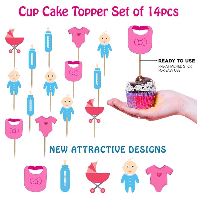 Party Propz Baby Shower Cup Cake Topper (Set of 14) / Baby Shower Cake Decoration/Happy Birthday Cake Topper/Baby Shower Party Supplies/Baby Shower Cup Cake Toppers Birthday