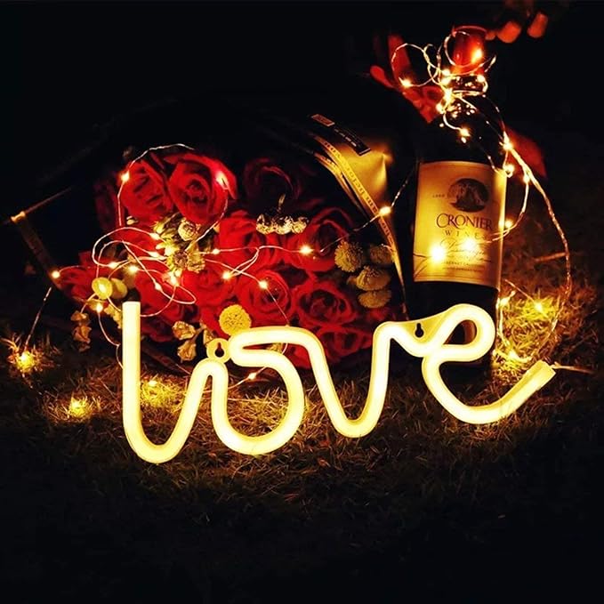 Party Propz Glass Love Neon Lights Or Neon Signs - Love Lights For Decoration,Room Decoration,Birthday Gift,Neon Signs Decor For Room Wall,Anniversary Decoration Items,Anniversary Gift For Boyfriend