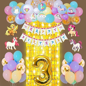 Party Propz Unicorn Theme 3rd Birthday Decorations - 63Pcs, 3 Years Birthday Decorations for Baby Girl | 3rd Birthday Decorations | Birthday Decorations kit for Girls | Baby Birthday Decoration Items