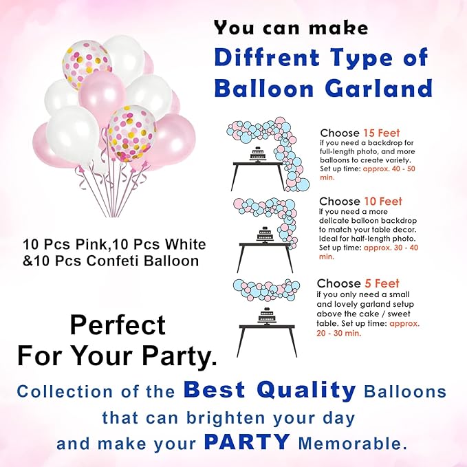 Party Propz Birthday Decoration Items For Girl, Huge 41 Pcs, Pink&White Balloons For Decoration, Pink Birthday Decoration Kit, Heart Shape Balloons For Decoration, Birthday Decoration Items For Women