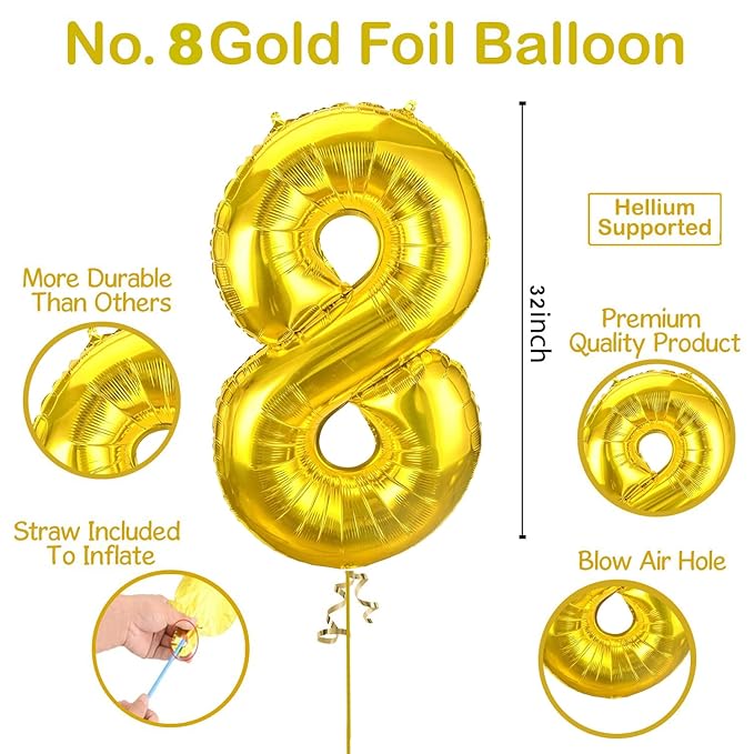 Party Propz Number 1 Foil Balloon - 32 Inch gold Foil Balloon for Birthday Decoration items | Anniversary Decoration items | Balloon Decoration | Number Balloons for Party | 1 Number Foil Balloon Big