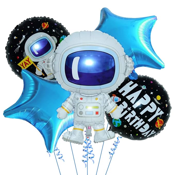 Party Propz Astronaut Space Theme Foil Mylar Balloon Set For Birthday Decoration - 5 Pcs(Multi)