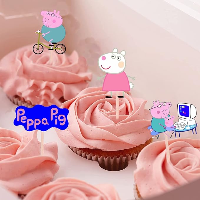 Party Propz Peppa Cupcake Toppers For Cake Decoration-10Pcs Pig Shape Cup Cake Toppers For Kids|Happy Birthday Cake Topper|Birthday Decoration Items|Cake Toppers For Cake Decoration|Cake Toppers