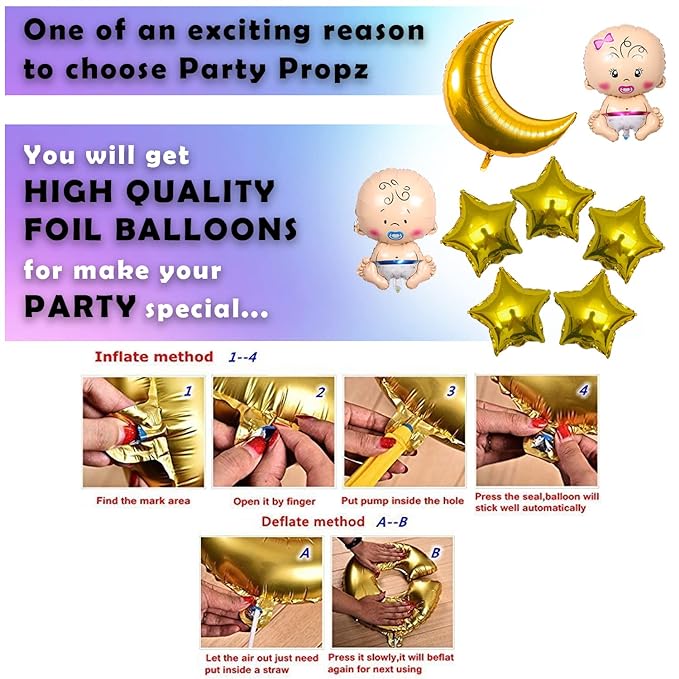 Party Propz Baby Shower Decorations Item Combo Set-61Pcs Baby Shower letter foil banner, Latex, Star Foil Balloon With Moon Foil Balloon For Maternity, Pregnancy Photoshoot Material Items Supplies