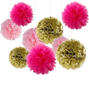 party propz 9 pcs 10 inch paper pom pom for girls birthday decoration-Multi color