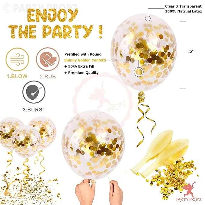 Party Propz Happy Birthday Foil Balloon Set- 9Pcs Birthday Decoration Items | Star Balloons For Decoration | Confetti Balloons For Decoration | Silver Balloons For Decoration | Rose Gold Foil Balloons