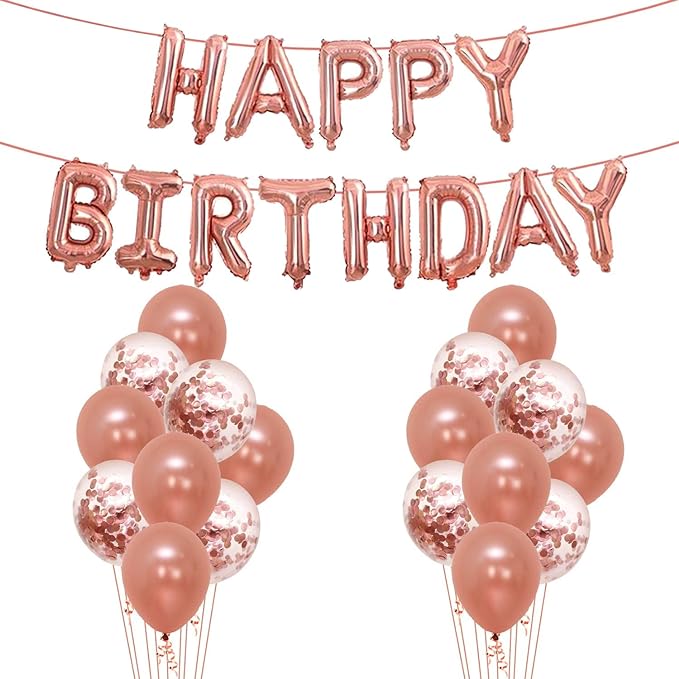 Party Propz Rose Gold Balloons Birthday Decoration Kit - Large 13 Pcs | Happy Birthday Foil Balloon | Rose Gold Balloons for Girls | Birthday Decoration for Girls | Birthday Decoration for Women