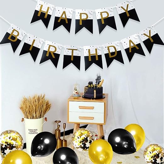 Party Propz Black And White Happy Birthday Banner 1Pc For Kids Adult Party Decoration