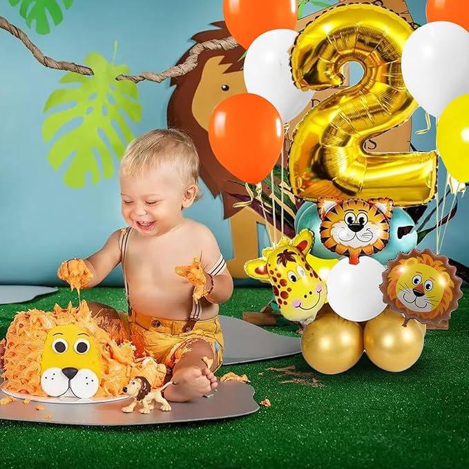 Party Propz 2Nd Birthday Decoration - 19Pcs Jungle Theme Birthday Decoration|Animal Foil Balloons|Second Birthday Decorations For Boys, Girls|Jungle Safari Theme Birthday Decoration,Multicolor