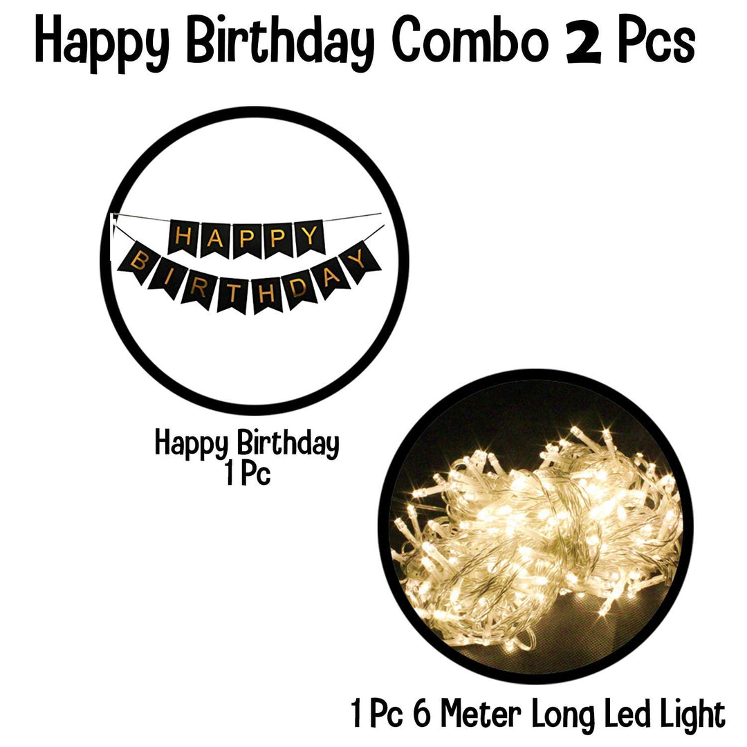 Party Propz Happy Birthday Decoration Items - Black Happy Birthday Backdrop Decorations | Happy Birthday Decoration Kit | Black Happy Birthday Banner with LED Lights (Cardstock)