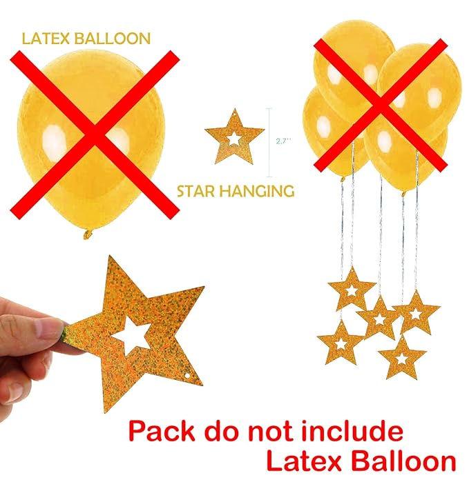 Party Propz Glitter Stars And Tinsel Curtain- Pack Of 72pcs For Ceiling Decorations | Star Hanging Decoration (Balloons Not Included) | Golden Foil Glitter Stars | Swirls for Birthday Decoration Items