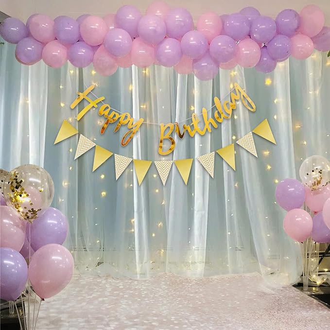 Party Propz Purple Birthday Decoration Items - Set of 81 Pcs Happy Birthday Decoration Purple for Girls | Lavender & Pink Balloons for Birthday Decoration | Birthday Decoration Kit for Wife