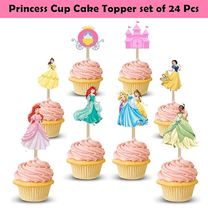 Party Propz™ Princess Cup Cake Topper set of 24 Pieces/Princess Birthday Party Supplies/Princess Birthday Party Decoration/Princess Theme Cake Decoration