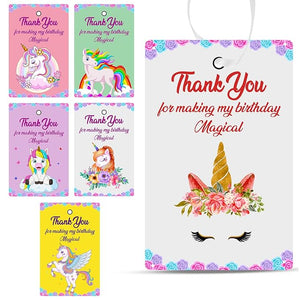 Party Propz Thank You Card Birthday - 21Pcs, Unicorn Thank You Cards For Return Gifts With Ribbon | Birthday Thanks Card(Cardstock) | Thank You Tags For Return Gifts | Happy Birthday Decoration Items