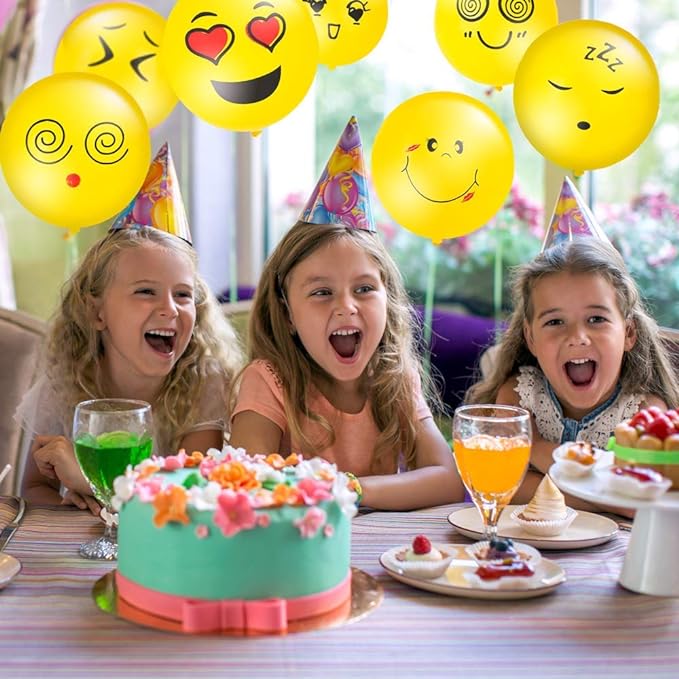 Party Propz Rubber 12" Emoji Balloons-100Pcs,Theme Birthday Decoration|Balloons Packet Of 100|Birthday Decoration Items|Smiley Balloons For Birthday Decoration For Kids|Emoji,Multicolor