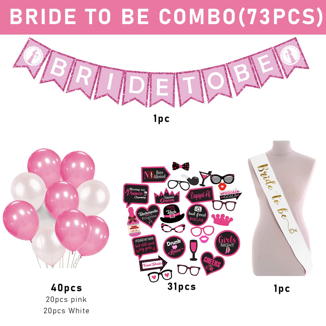 Party Propz Bride To Be Decoration Set Combo- 73Pcs Bachelorette Party Decorations | Bridal Shower Decorations Kit | Bride To Be Props | Bride To Be Sash | Bride To Be Banner | Bride To Be Accessories