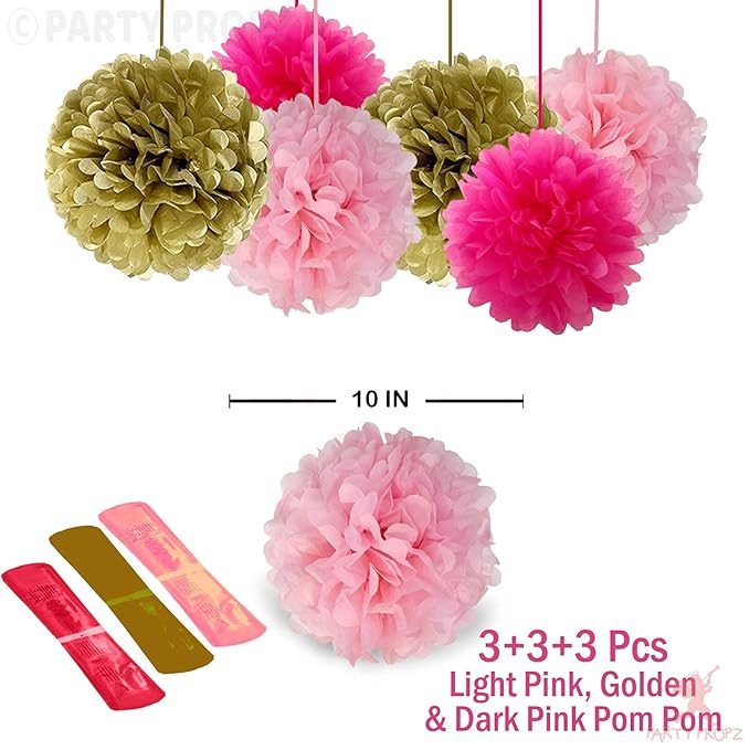 party propz 9 pcs 10 inch paper pom pom for girls birthday decoration-Multi color