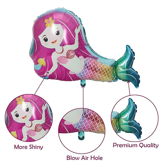 Party Propz Mermaid Foil Balloons-Set Of 7 Pcs Foil Balloons For Birthday Decorations|Mermaid Theme Foil Balloons For Decoration|Birthday Decorations|Birthday Decorations For Girls,Multicolor