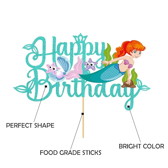 Party Propz 4th Birthday Mermaid Cake Topper - 1 Set Mermaid Theme Birthday Decorations | Little Mermaid Cake Topper | 4th Birthday Decoration for Girls | Mermaid Cake Topper | Cake Toppers For Cake Decoration