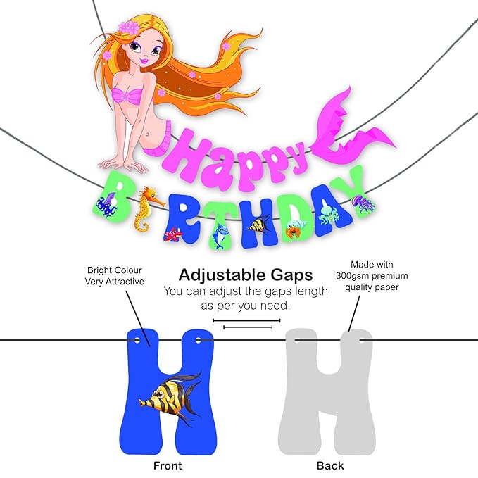 Party Propz Mermaid Happy Birthday Banner for Birthday Decoration Set of 1, Multicolor