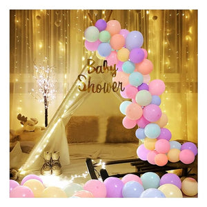 Party Propz Baby Shower Decoration Items - Set of 26 Pcs | Mom To Be Decoration | White Net Curtain With Fairy Lights | Baby Shower Party Decoration | Pastel Balloons For Baby Shower Decoration