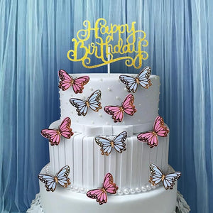 Party Propz Butterfly Cake Topper - Pack Of 11,Butterfly Decoration Items,Happy Birthday Cake Topper | Pink, Blue Butterfly For Cake Decoration | Birthday Decoration Items For Girls