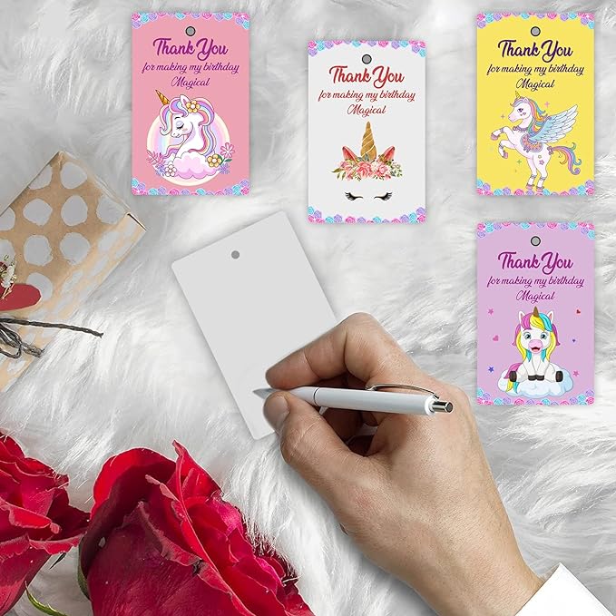 Party Propz Thank You Card Birthday - 21Pcs, Unicorn Thank You Cards For Return Gifts With Ribbon | Birthday Thanks Card(Cardstock) | Thank You Tags For Return Gifts | Happy Birthday Decoration Items