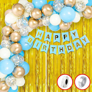 Party Propz Blue Birthday Decoration Kit-93 Pcs|Blue Balloons For Birthday Decoration|Foil Curtains For Birthday Decoration|Birthday Banner (cardstock) For Boys|Birthday Decoration Items For Boys