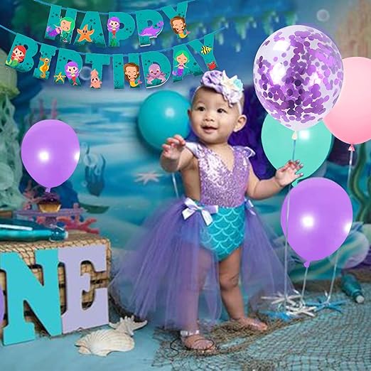 Party Propz Mermaid Theme Birthday Banner(cardstock) - Set of 1 Pcs Happy Birthday Banner(cardstock) | Mermaid Theme Birthday Decorations | Birthday Decoration Mermaid | Birthday Banner For Girls(cardstock)