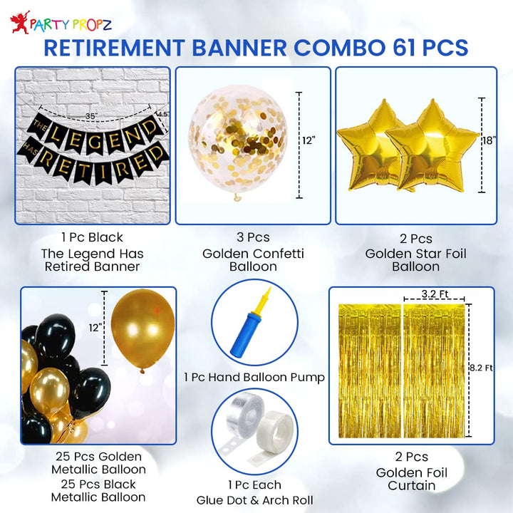 Party Propz Retirement Party Decorations - 61Pcs Happy Retirement Decoration Items | The Legend Has Retired Banner | Retirement Party Decorations for Dad ,Mom | Retirement Decoration for Men