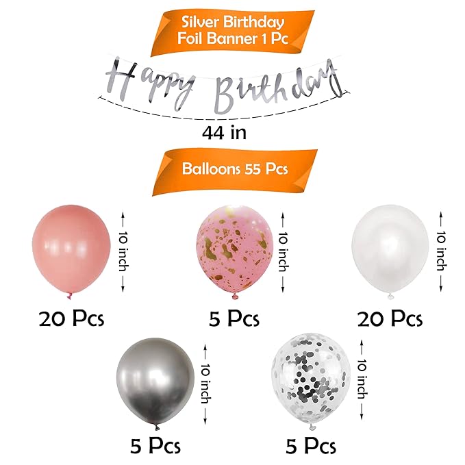 Party Propz Pink Birthday Decoration for Girls-Pack of 56 | Peach Balloons for Birthday Decoration | Birthday Decoration for Women | Birthday Decoration Items for Girls | Happy Birthday Decoration Kit