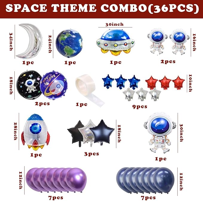 Party Propz Space Theme Birthday Decoration -36Pcs Kit- Space Theme Decoration, Galaxy Theme Birthday Decoration, Theme Birthday Party Decorations for Boys, Birthday Theme Decoration for Boys