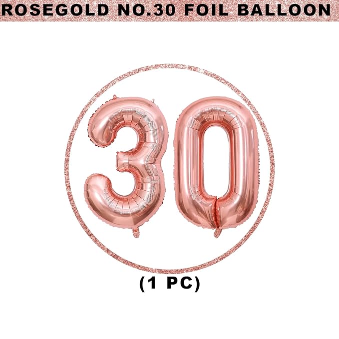 Party Propz Large 30 Number Foil Balloon - 16 Inch, Rose Gold Number Foil Balloon | Thirtieth Birthday and Anniversary Balloon Decoration | RoseGold Foil Balloon for 30th Birthday Decoration Items