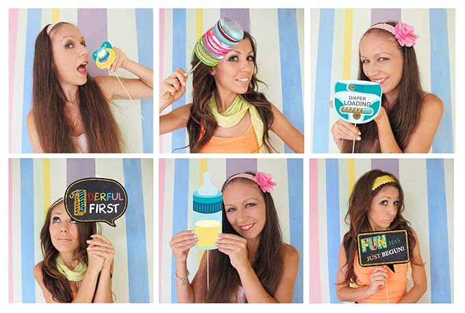 Party Propz First Birthday Photo Booth Props-24Pcs for 1st Bday Theme Supplies/s Baby Kids Combo Decorations Items/Cake Smash/High Chair,Babies Room Decor/Photoshoot/Selfie/Funny Card Props