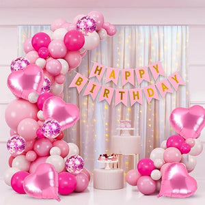 Party Propz Latex,Foil,Cardstock,Nylon Birthday Decoration Items For Girls- Pack Of 44|Happy Birthday Banner|Happy Birthday Balloons For Decorations Items|Pink Pastel Balloons For Birthday