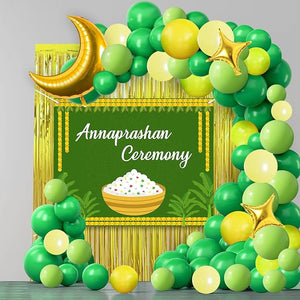 Party Propz Rice Ceremony Decoration- 49pcs Annaprashan Decoration Items | Baby Rice Ceremony Decorations | Annaprasana Decoration Backdrop | Annaprashan Ceremony Decoration | With Golden Foil Balloon