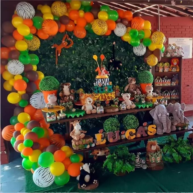 Party Propz Jungle Theme Birthday Decoration-49Pcs,Jungle Safari Theme Birthday Decoration Items For Boy|Jungle Theme Cake Topper,Tattoo,Banner(Cardstock)|Animal Foil,Metallic Balloons For Decoration