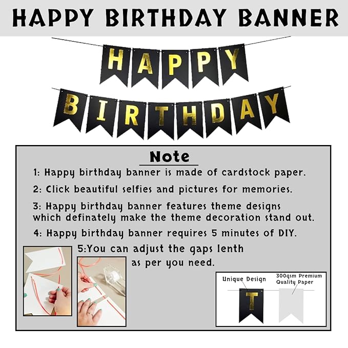 Party Propz Cardstock Birthday Decoration Items-69 Pcs,Happy Birthday Decoration|Birthday Decoration Items For Husband,Wife|Women,Men Birthday Decoration Items|Golden,Black Birthday Decorations Kit