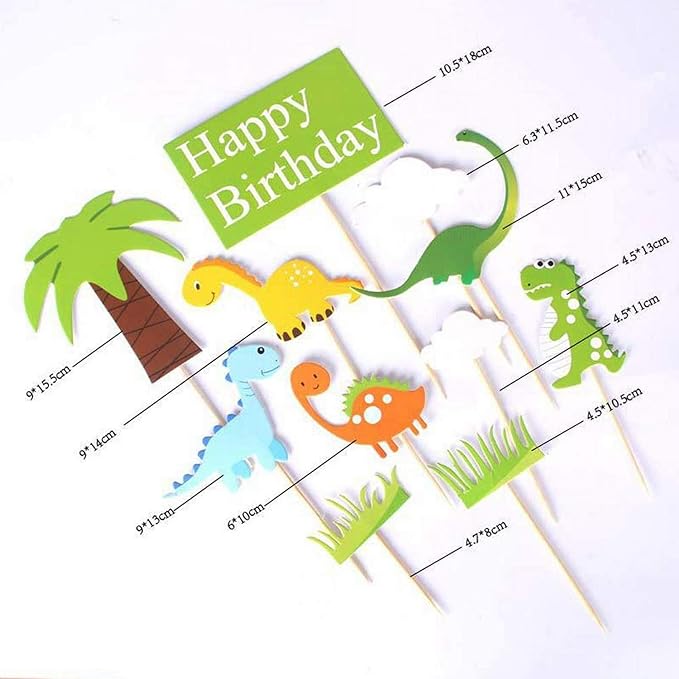 Party Propz Dinosaur Theme Happy Birthday Cake Toppers Set 11 Pcs For Boys|Kids Parties|Dinosaur Cake Topper|Dinosaur Theme Birthday Decorations|Dinosaur Cake Toppers For Boys