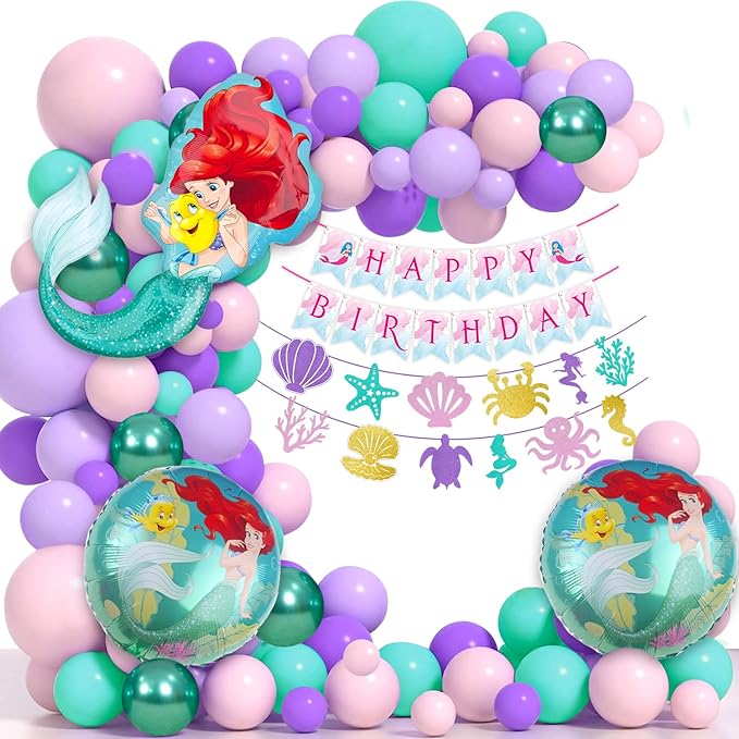 Party Propz Mermaid Theme Birthday Decorations - Cute 74 pcs Birthday Decoration Items For Girls | Mermaid Balloons for Birthday Decorations | Birthday Decorations for Kids