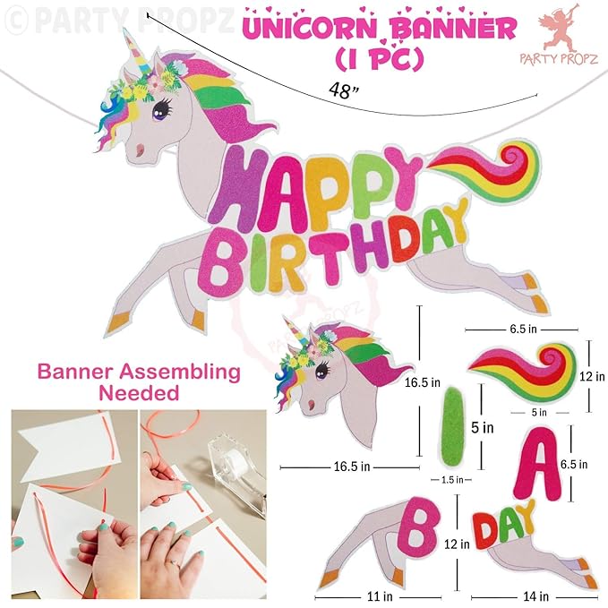 Party Propz Unicorn Theme Birthday Decoration Items- 56Pcs|Happy Birthday Decoration Items With Confetti Balloons,Foil Balloons And Unicorn Banner (cardstock)|Birthday Decoration Kit For Girls