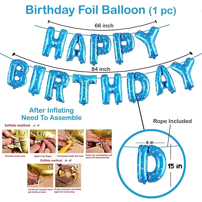 Party Propz Blue Theme Birthday Decoration Kit, 70 Pcs Combo, Birthday Decoration Kit For Boys, Happy Birthday Banner (cardstock), Foil Balloons With Foil Curtain, Blue&White Balloons For Decoration