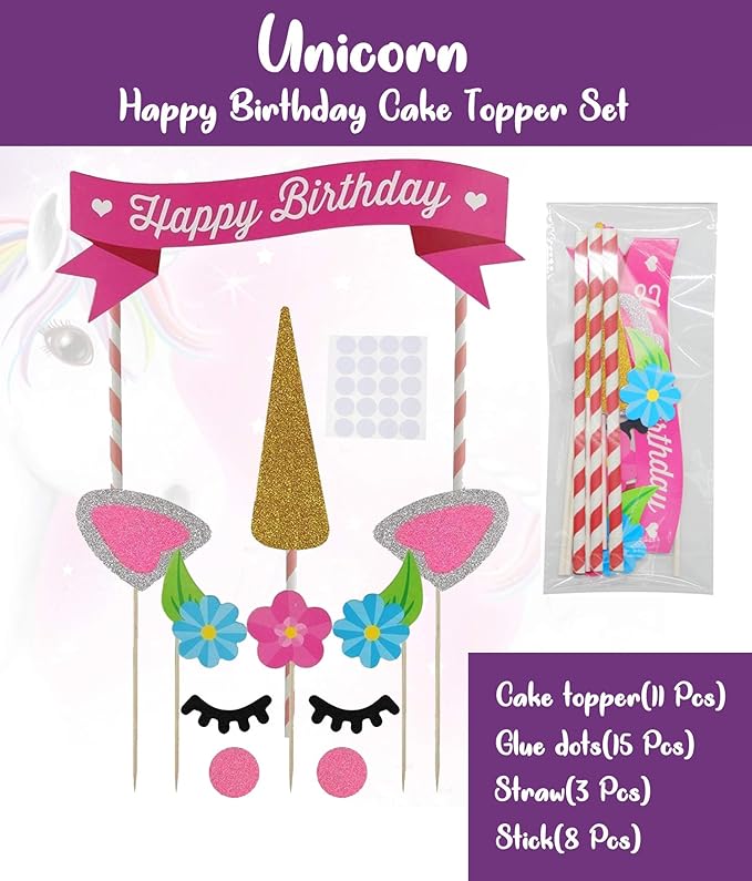 Party Propz Unicorn Cake Topper - Happy Birthday Cake Topper | Birthday Decoration Items For Girl | Cake Toppers For Cake Decoration | Unicorn Birthday Decorations For Girls | Unicorn Theme Decoration