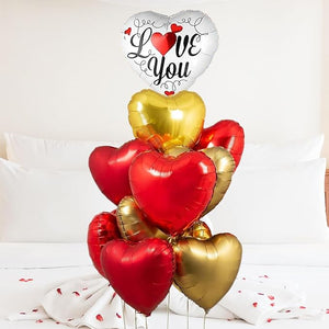 Party Propz Heart Shape Balloons - 11pcs Heart Balloons For Decoration | Red Balloons For Decoration | Romantic Decoration Items | Gold Balloons For Decoration | Anniversary Decoration Items