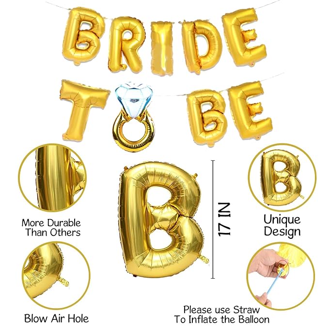 Party Propz Bride to Be Decorations Items - Golden Bride to Be Foil Balloon | Bride to Be Backdrop Decoration | Bachelorette Party Decorations | Bride to Be Balloons Decorations | Bridal Shower Foil Balloon