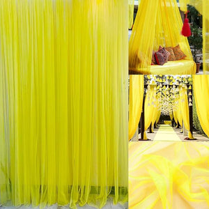 Party Propz Yellow Backdrop Cloth For Decoration - Pack of 2Pcs Yellow Net Curtain For Decoration | Haldi Decoration Items For Marriage | Net Curtain Decoration Cloth For Haldi Ceremony Decoration Kit